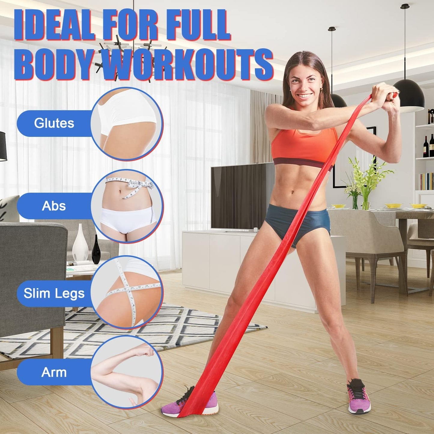 Elastic Fitness Bands, 3 Pieces Resistance Bands with 3 Levels, for Men, Women, Exercises for Muscular, Buttocks, Legs, Femur and Yoga at Home and Gym